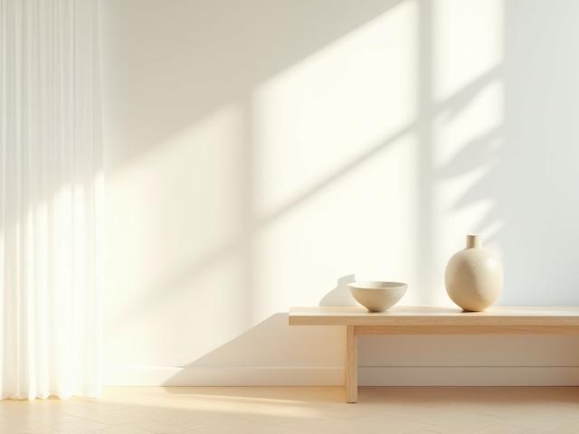 Finished Zenith Glaze ceramic and glass pieces in a sunlit, serene home setting, promoting tranquility.