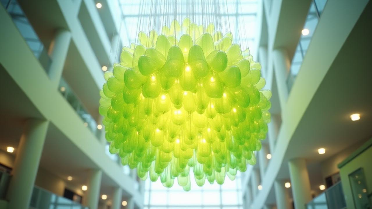 Wide shot of the 'Canopy' Chandelier in a tech campus atrium