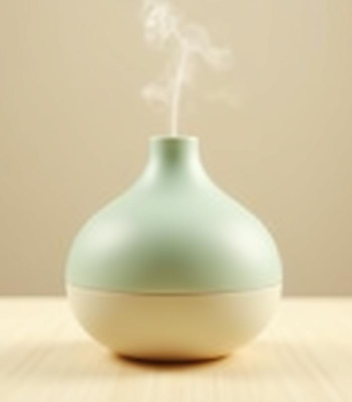 Elegant ceramic aromatherapy diffuser vessel gently releasing steam