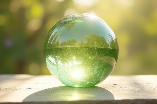 Hand-blown light-diffusing glass orb catching natural sunlight