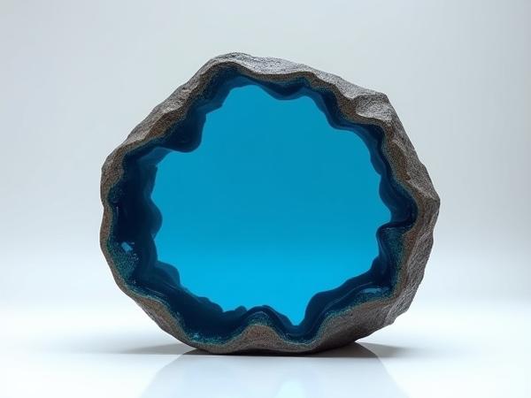 Sculpture 3 in 'Geode' series, showing raw exterior and polished blue interior.