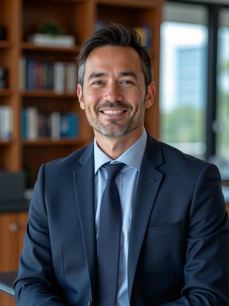 A powerful corporate portrait of a CEO in their office.