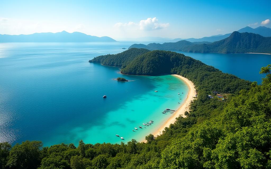 Drone shot of the beautiful Langkawi coastline.