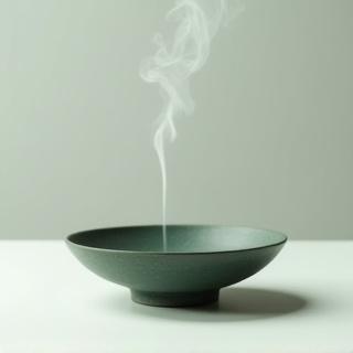 Modern ceramic incense burner with a wisp of smoke